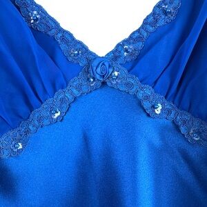 VTG INNER MOST Royal Blue Maxi Satin Retro Sexy Lace Slip Vintage Dress Lingerie